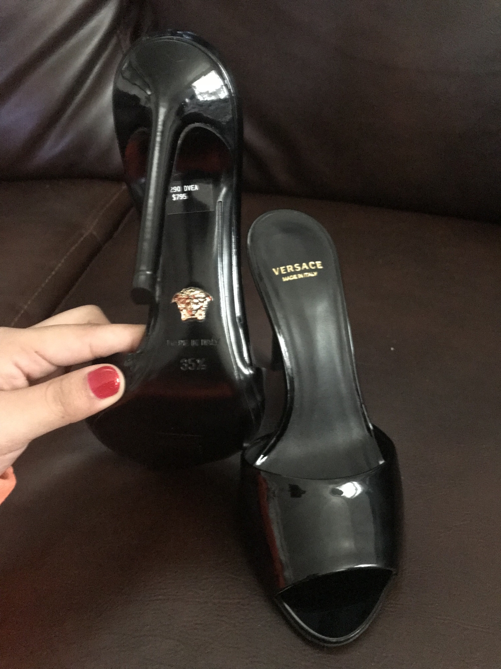 Versace Black Patent Leather Slide Sandals